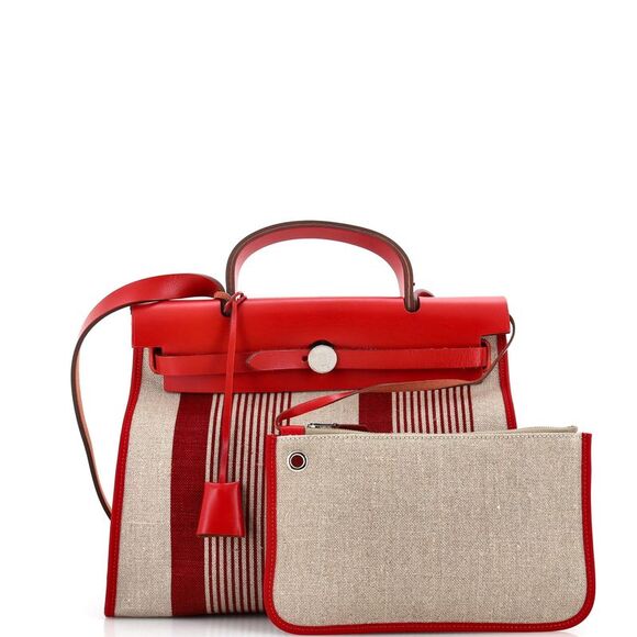 Hermes Herbag Zip H Vibration Toile and Leather 31 Neutral, Red, Multicolor - Picture 2 of 9
